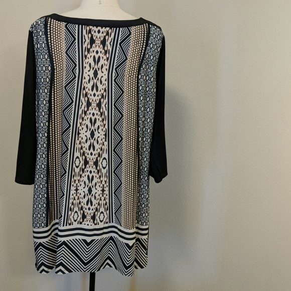 Long stretchy tunic black/cream/brown print - Picture 5 of 8